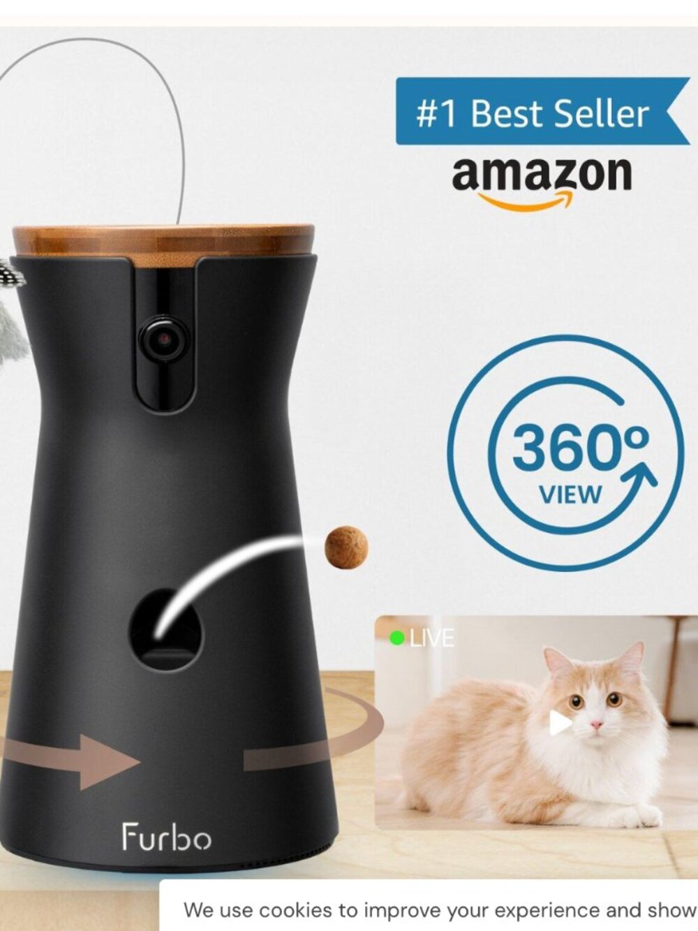 Furbo Cat Camera in Black - Like New 360 camera, throws treats